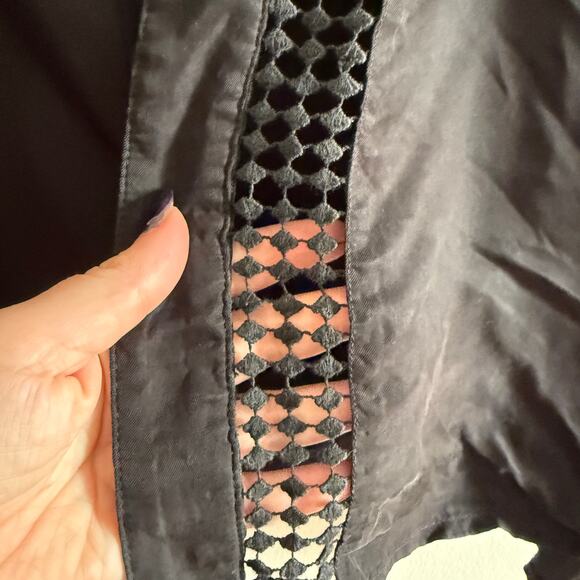 FREE PEOPLE | Black Cupro Open Front Kimono with Openwork Insets | One Size - Picture 4 of 6